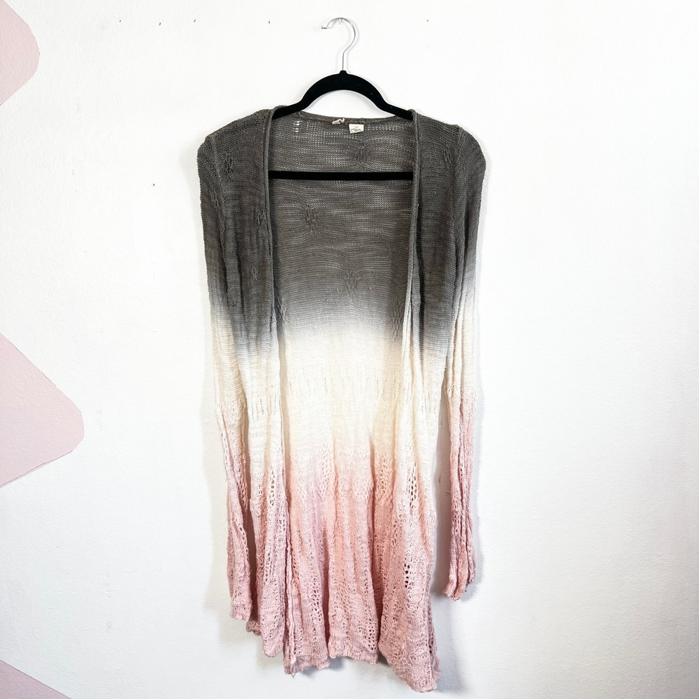 Anthropologie Moth Dip Dye Long Cardigan Sweater‎ Pink Gray Sz XS